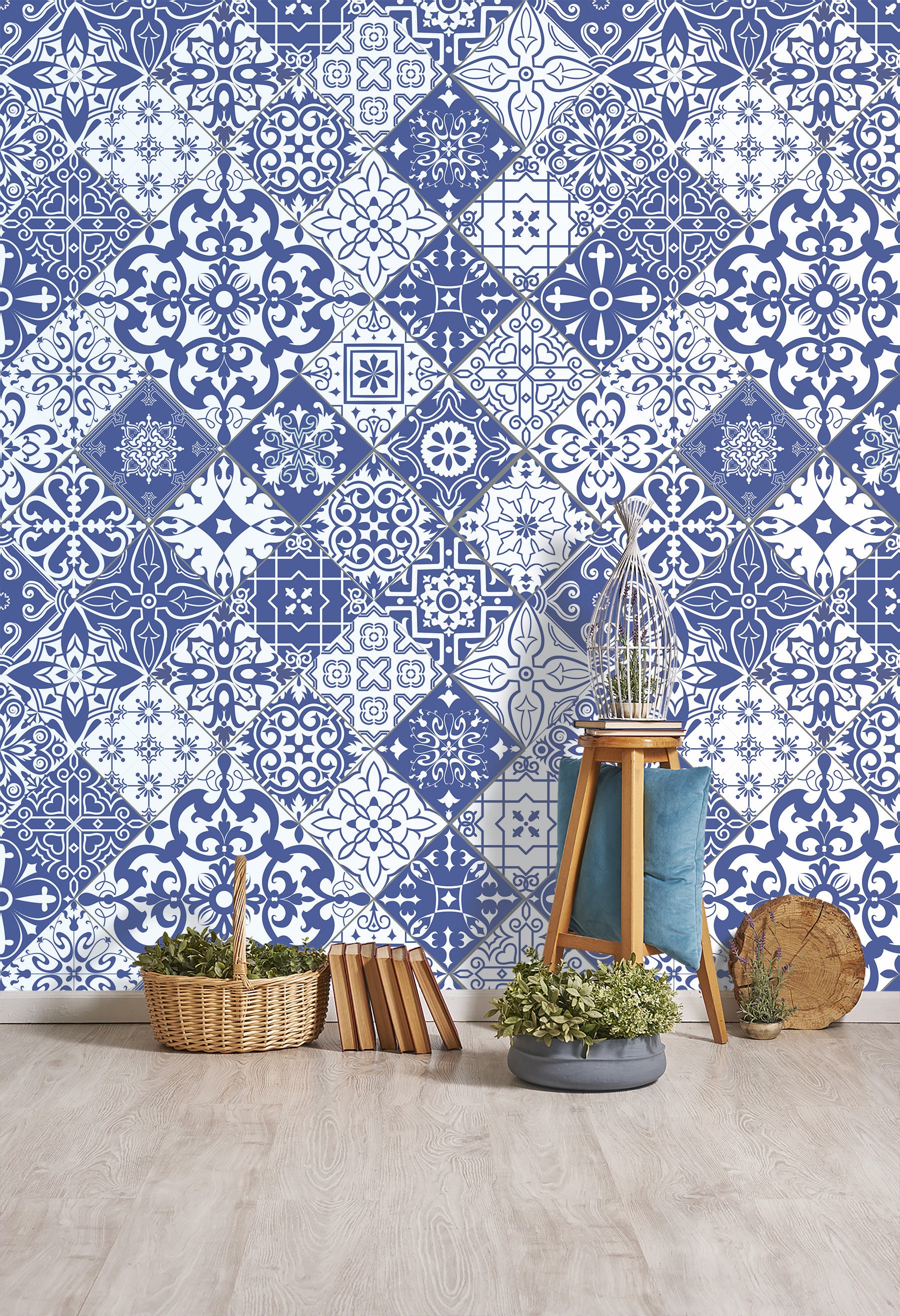 Peel and Stick Tile Wallpaper Beautiful Blue Wallpaper | Etsy