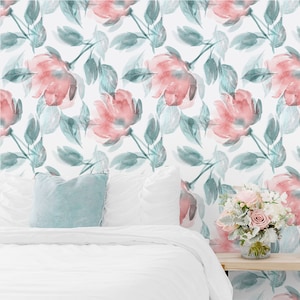 Pink Roses Wallpaper, Vinyl Wallpaper for Room Decor, Vintage Wallpaper for Bedroom, Flowers Peel Stick Wallpaper, Floral Wall Decor