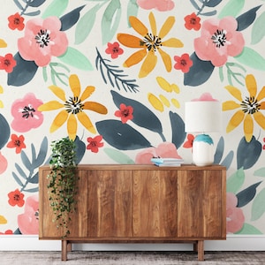 Floral Wallpaper for Walls, Botanical Wall Decor, Colorful Removable Wallpaper, Peel and Stick Wallpaper, Washable & UV Resistant Wallpaper