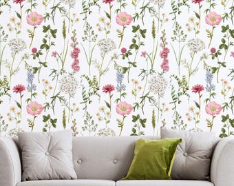 Boho Wildflower Floral Wallpaper, Removable Peel and Stick for Nursery, Kids Room