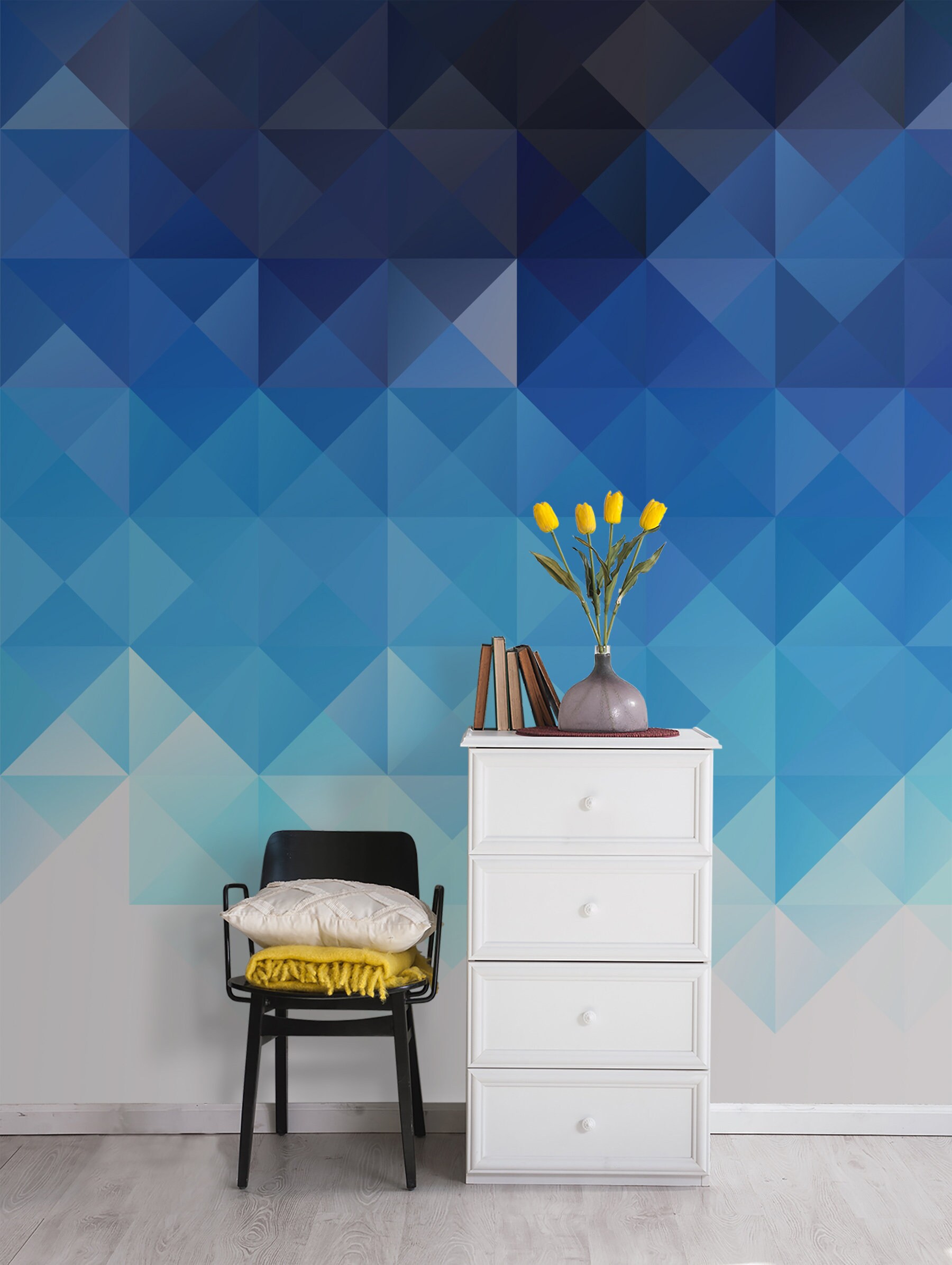 Geometric Wallpaper Blue Wallpaper Removable Wallpaper Peel Etsy