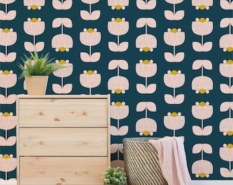 Blue Victorian Floral Peel and Stick Wallpaper, Removable Botanical Wall Decor