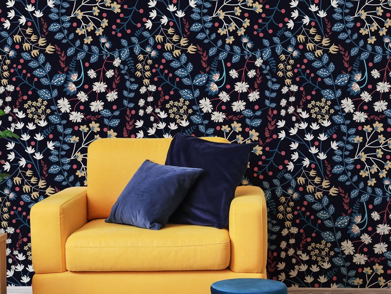 Buy Dark Floral Wallpaper, Retro Design Wallpaper Easy to Apply and
