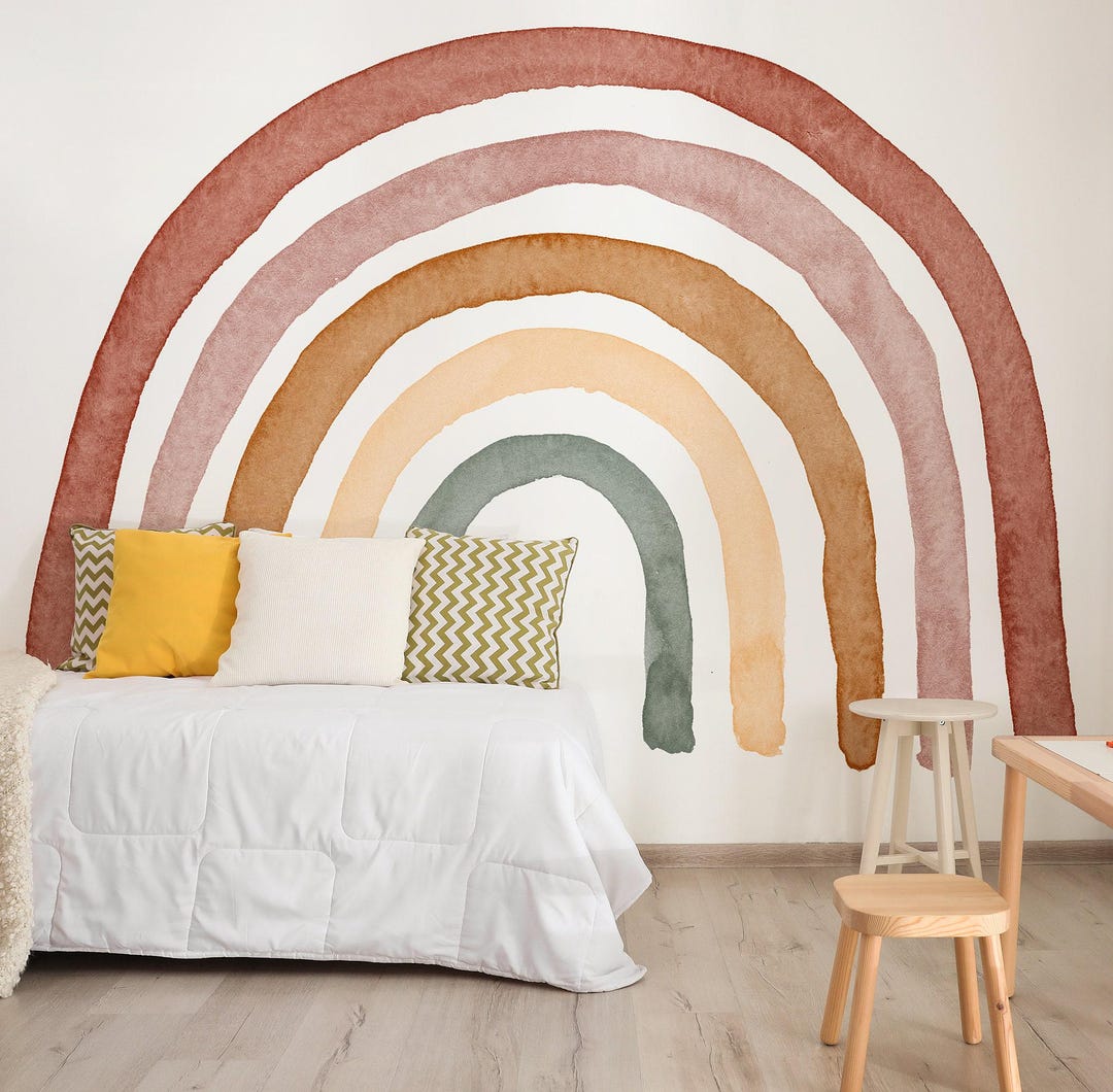 Watercolor Rainbow Peel and Stick Wallpaper, Colorful Kids Nursery Wall ...