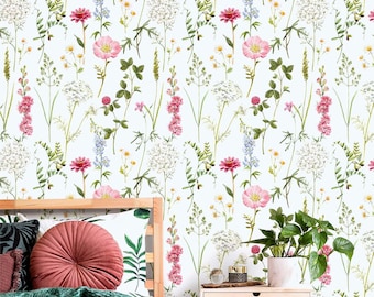 Watercolor Floral Wallpaper Removable Botanical Rose Wall Mural Peel and Stick