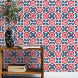 Vintage Removable Wallpaper, Peel and Stick wallpaper vintage, Temporary flower wall mural wallpaper, Bold Bright kitchen wallpaper