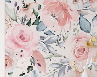 Pink Rose Peel Stick Wallpaper Vintage Floral Wall Mural Romantic Botanical Pattern for Bedroom Living Room Removable Self Adhesive Decor