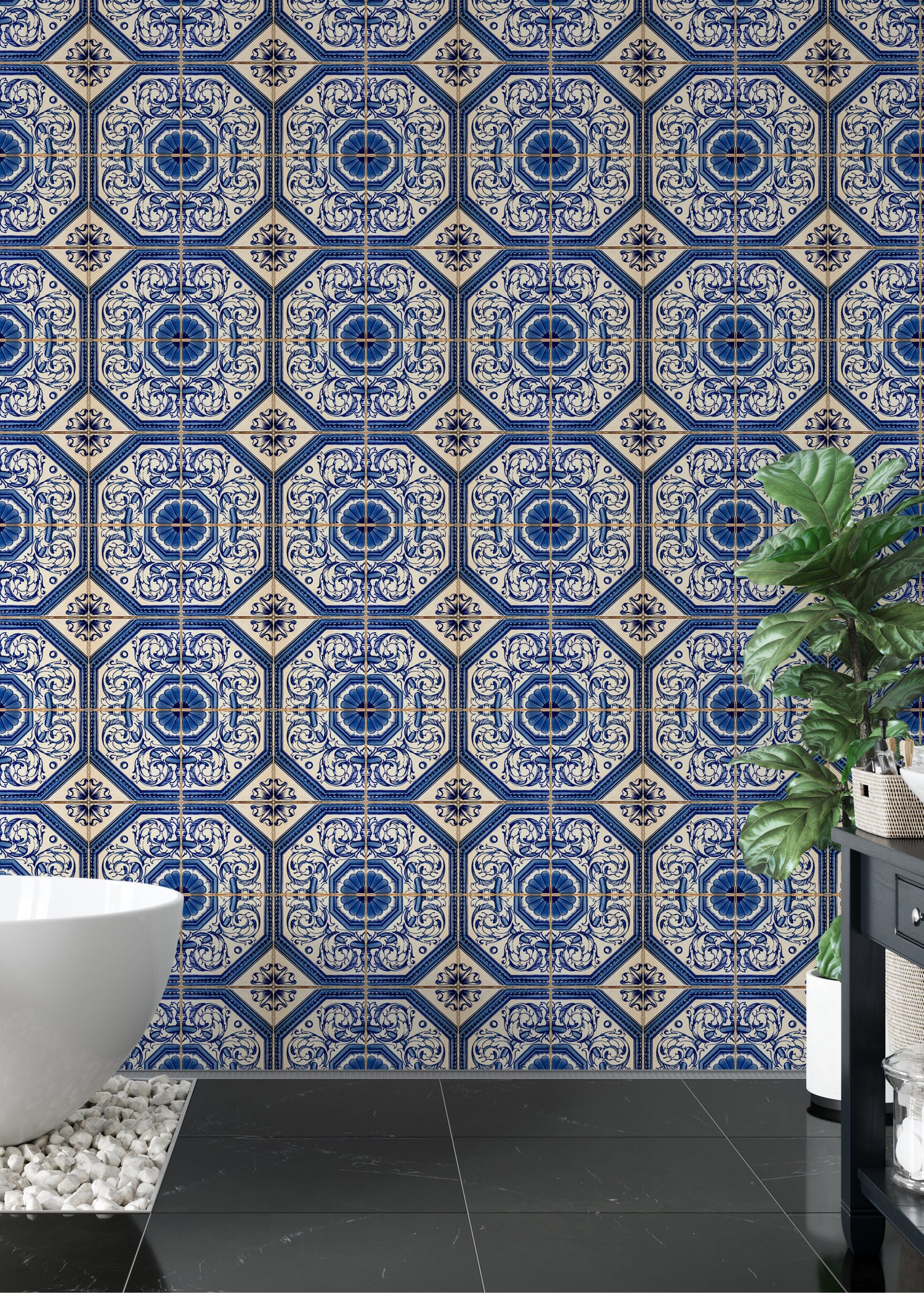 Peel and Stick Tile Wallpaper Beautiful Blue Wallpaper | Etsy