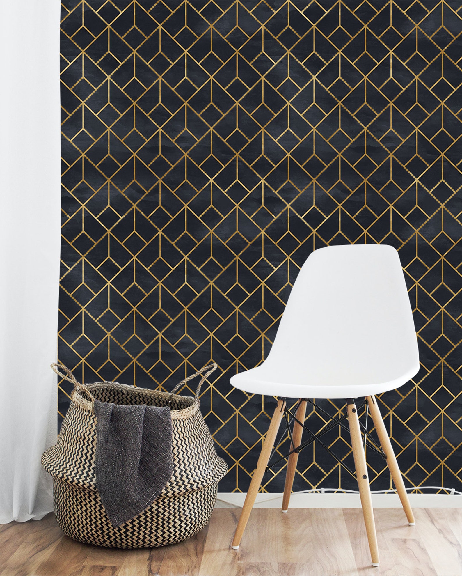 Peel and Stick Wallpaper Home Decor Black & Gold Geometric | Etsy