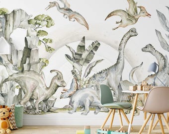 Kids Jurassic Dinosaur Toile Mural Removable Peel and Stick Nursery Wallpaper
