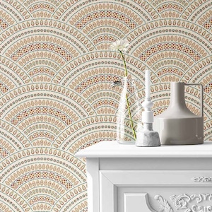 Geometric Removable Wallpaper, Art Deco Wallpaper, Peel and Stick Wallpaper, Beige Mural Wallpaper, Indian Wallpaper, Pastel Wallpaper