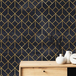 Black Gold Geometric Wallpaper Art Deco Peel and Stick Removable Wall Decor image 5