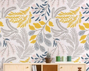 Watercolor Floral Botanical Wallpaper Removable Peel and Stick Wall Mural AB001