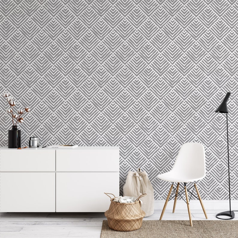 Peel and Stick Wallpaper Home Decor Gray & White Geometric - Etsy