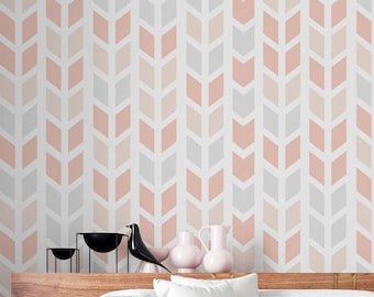 Blush Pink Chevron Geometric Wallpaper Removable Neutral Wall Mural Peel and Stick