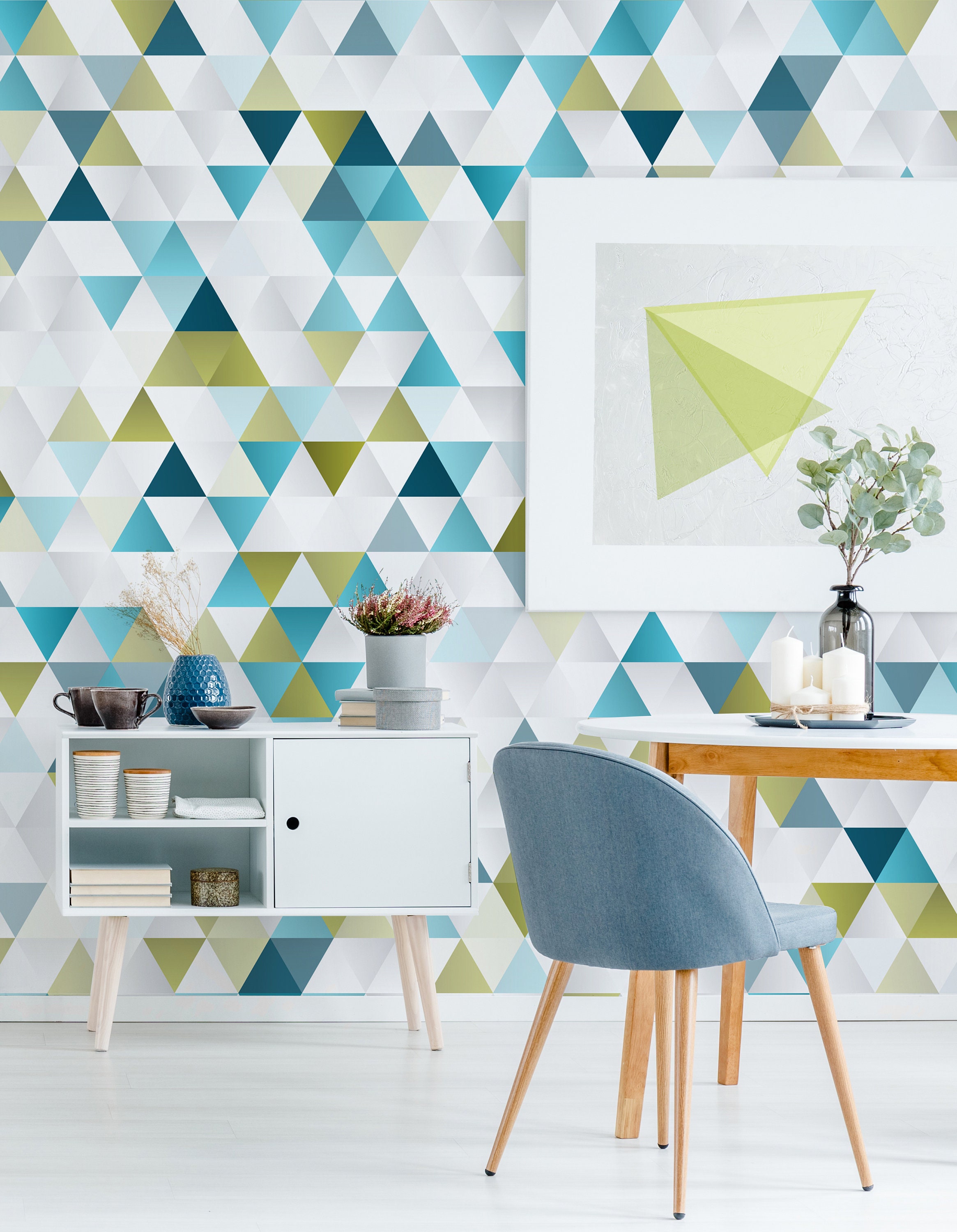 Peel and Stick Wallpaper Home Decor White & Blue Geometric Etsy UK