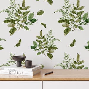 Botanical Green Leaves Floral Wallpaper for Home Decor, Removable Watercolour Wall Art for Living Room, Seamless Pattern Tropical Wall Mural