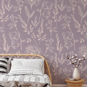 Floral Wallpaper for Living Room, Aesthetic Beige Wallpaper Peel and Stick Floral, Dainty Flower Wallpaper,  Wall Decor Paper Flowers