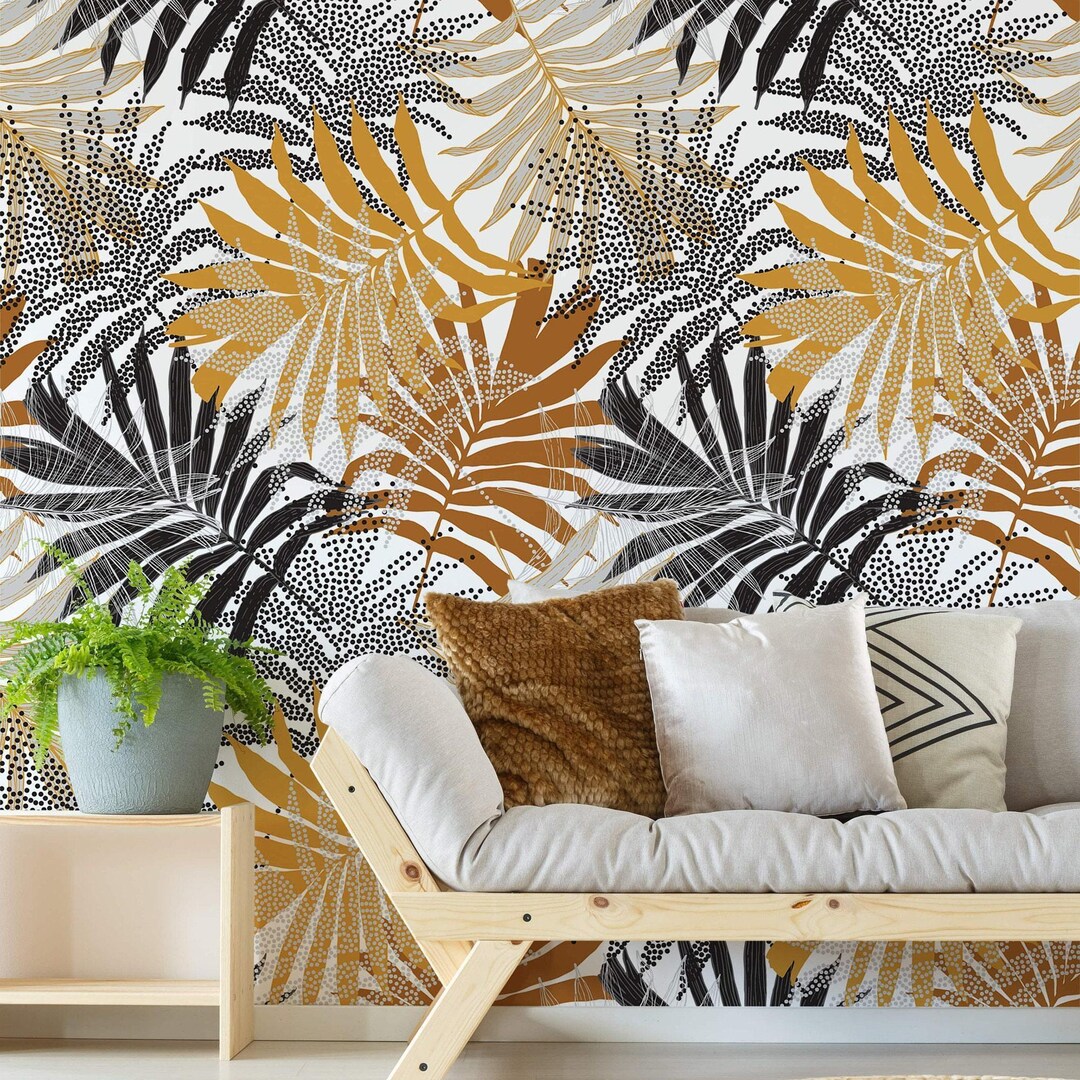 Tropical Palm Leaves Peel and Stick Wallpaper – Botanical Wall Mural ...