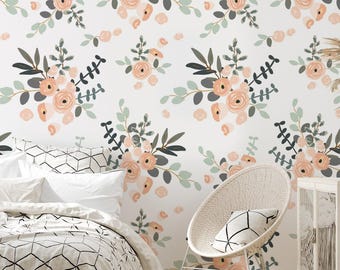 Watercolor Roses Floral Wallpaper Peel and Stick Botanical Vinyl Decor