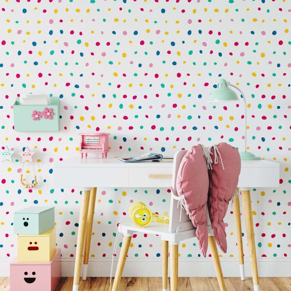 Polka Dot Wallpaper, Peel and Stick Wallpaper Nursery, Kids Wallpaper, Girls Nursery Wallpaper, Neutral Rainbow Dots Nursery Wallpaper