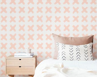 Pink Abstract Cross Wallpaper| Funky Teen Room Decor| Peel and Stick | Self Adhesive| Easy to Install