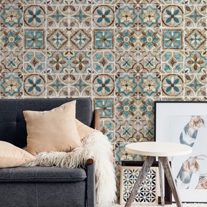 Moroccan Tile Peel and Stick Wallpaper, Mosaic Geometric Wallpaper, Vintage Mural Wallpaper, Mediterranean Removable Wallpaper, Room Decor