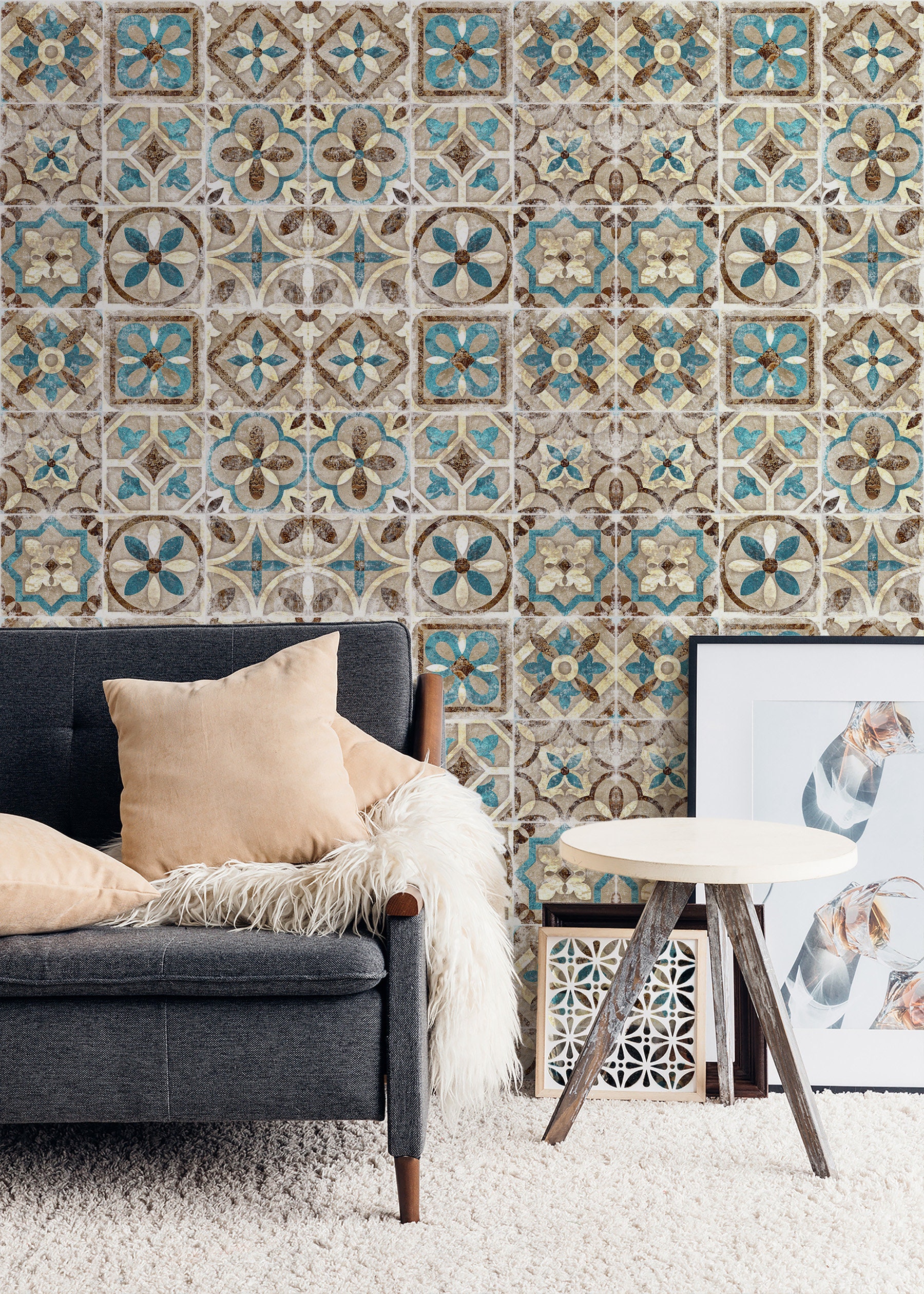 Blue Moroccan Tiles Wallpaper Peel and Stick Tile Wallpaper - Etsy Canada