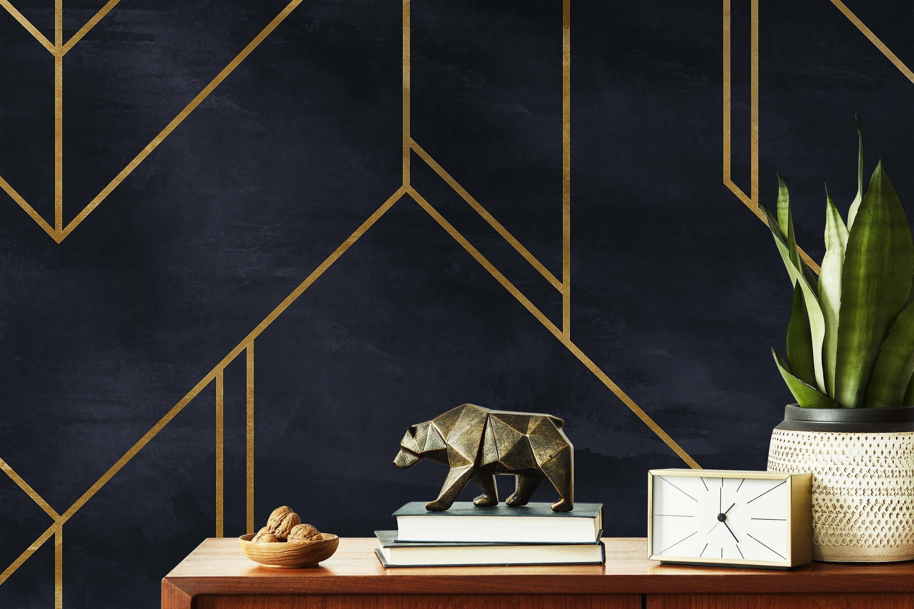 Black Gold Art Deco Geometric Wallpaper – Removable Peel and Stick ...