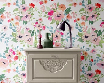 Watercolor Floral Peel and Stick Wallpaper Light Blue Removable Decor