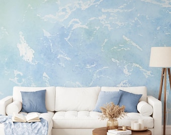 Abstract Wallpaper in Peel and Stick Featuring Watercolor Sky Blue Cloud Seamless Design Removable Living Room Decor