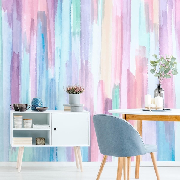 Watercolor Rainbow Wallpaper“ Removable Peel and Stick for Girls Bedroom (Multicolor)