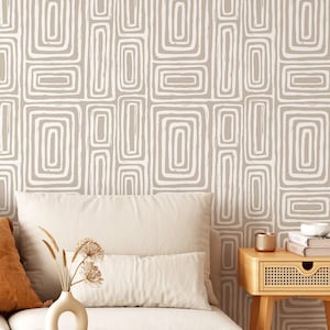 Beige Geometric Peel and Stick Bedroom Wallpaper Abstract Boho Removable Wall Mural