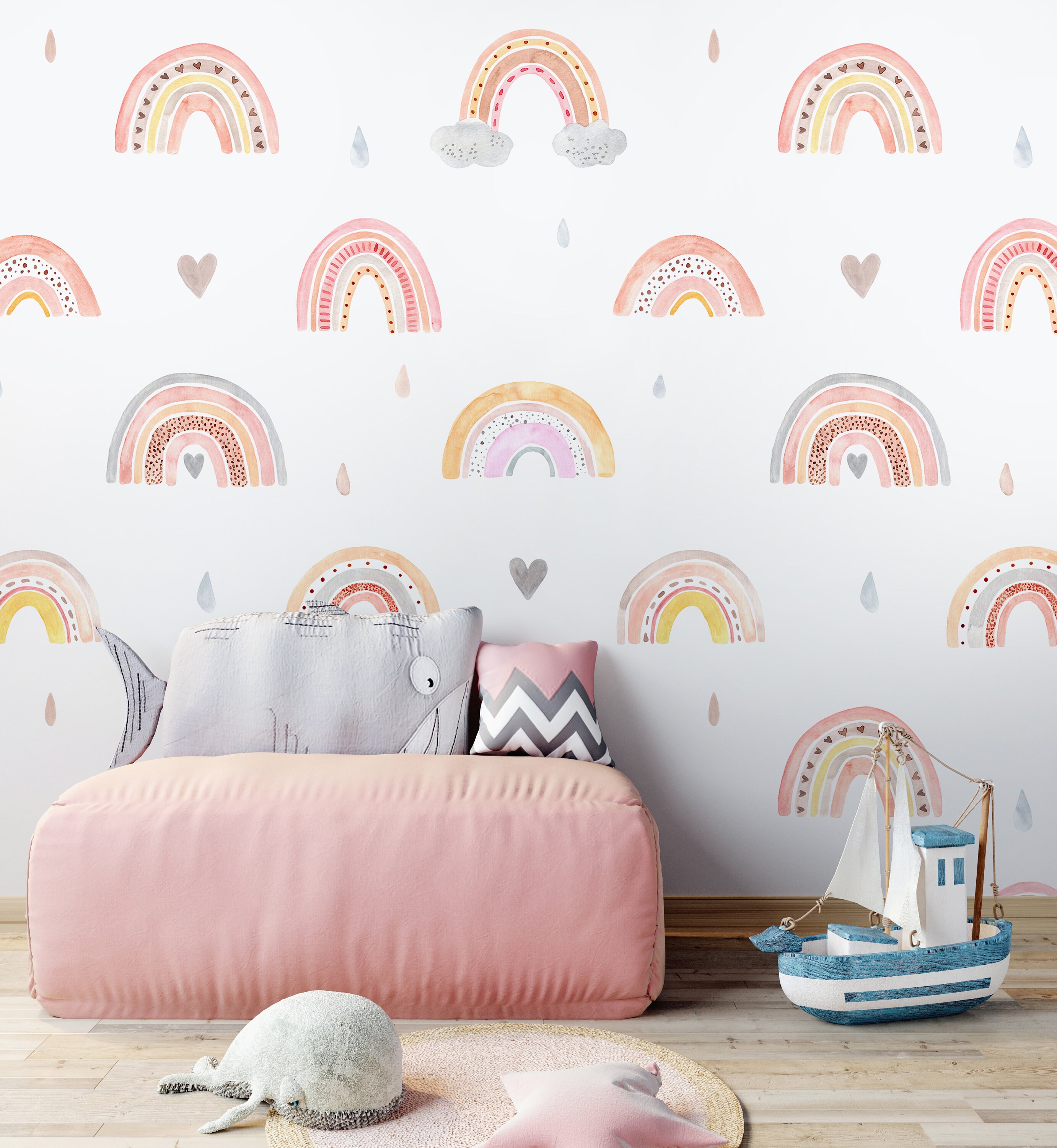 Peel & Stick Wallpaper Blush Rainbow Wallpaper for Nursery | Etsy