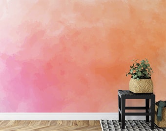 Pink and Orange Vinyl Wallpaper, Abstract Ombre Watercolor Wallpaper, Colorful Wallpaper, Removable Wallpaper Peel and Stick, Wall Art