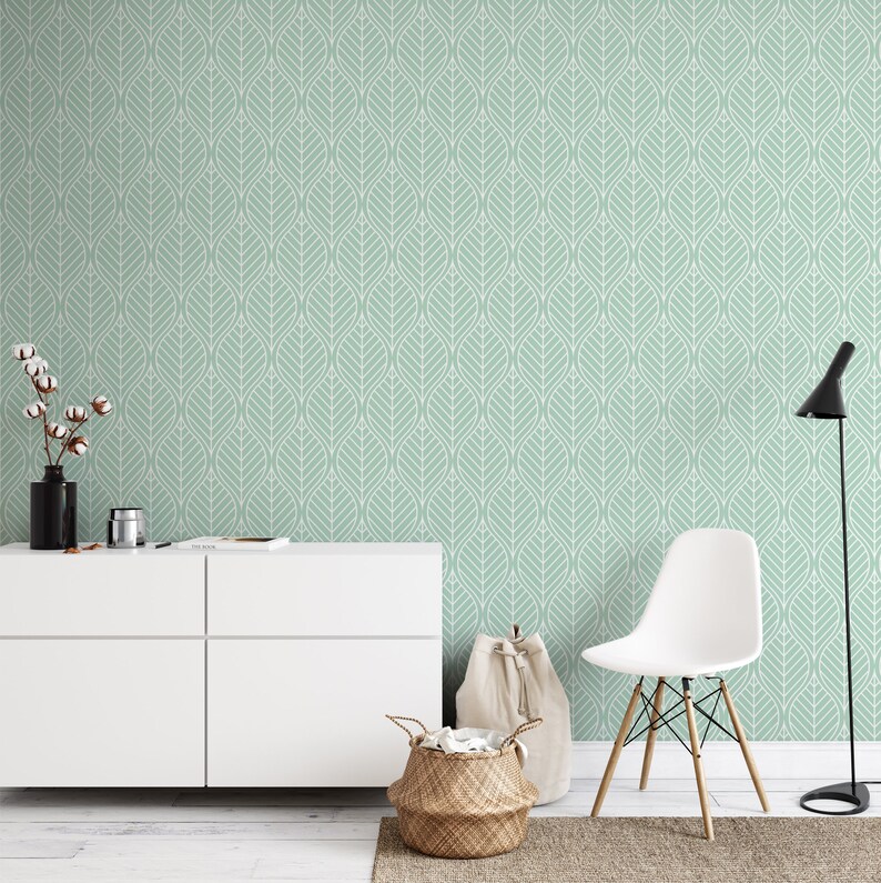 Peel and Stick Removable Wallpaper Green Mural Geometric Etsy