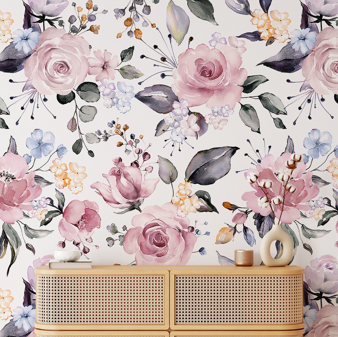 Wallpaper Peel and Stick Floral, Pastel Pink Roses Removable Wallpaper