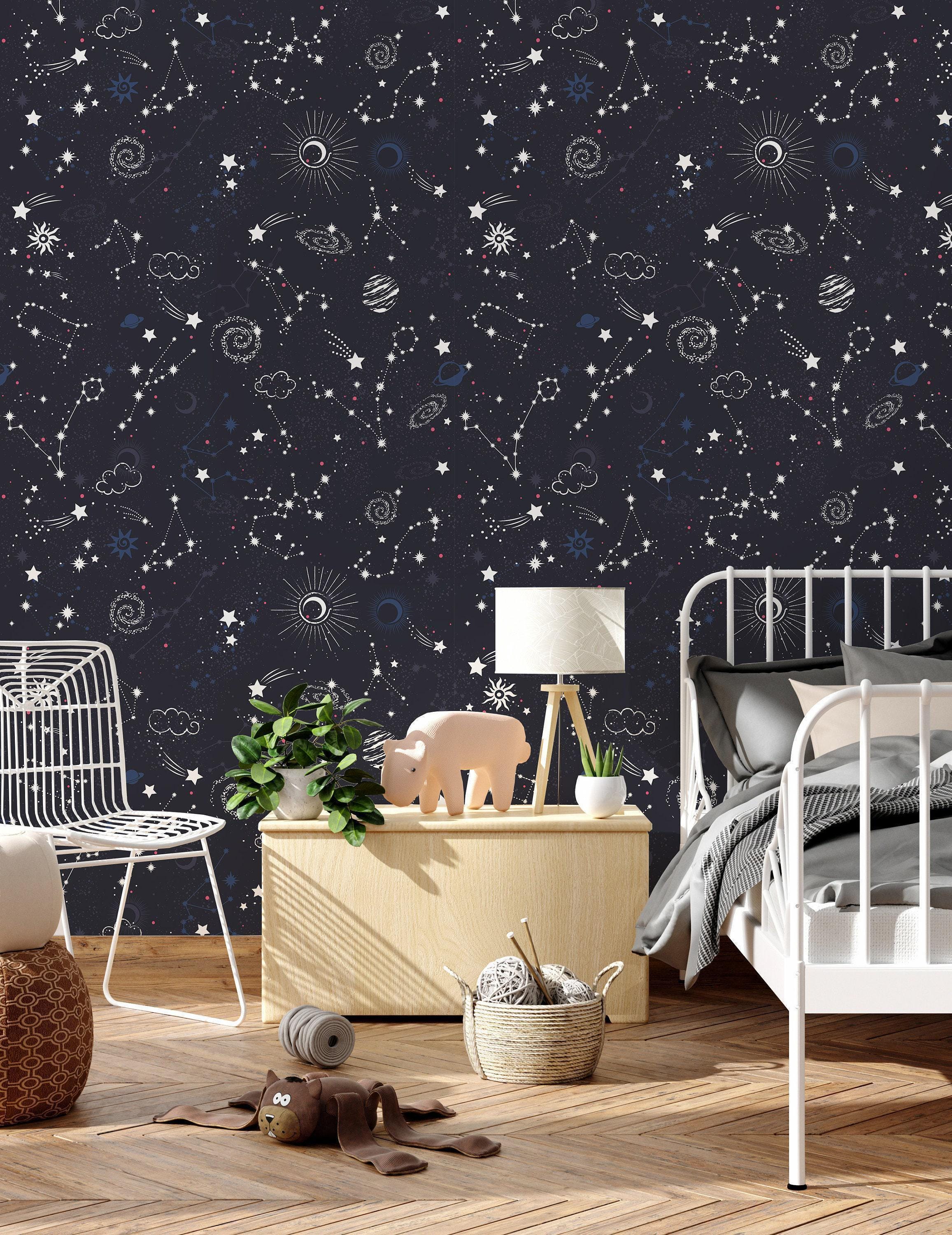 Starry Night Sky Peel and Stick Wallpaper – Removable Kids Room Decor ...