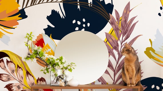 Big Bold Flower Wallpaper Large Floral Wallpaper Self - Etsy Big Bold Flower Wallpaper Large Floral Wallpaper Self - Etsy