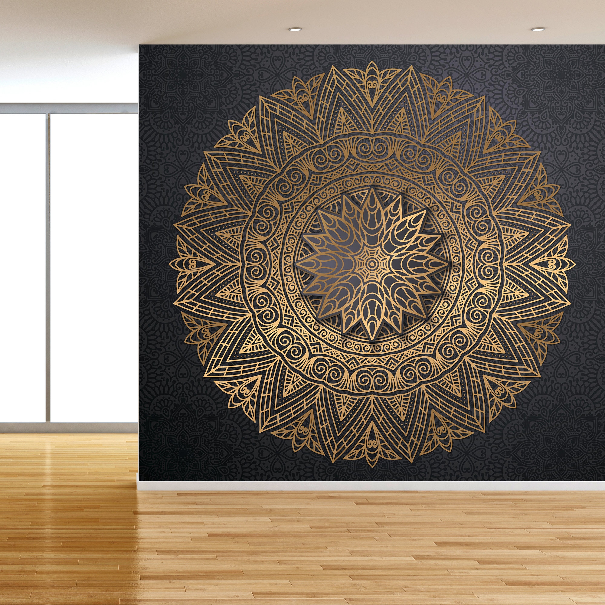 Peel and Stick Wallpaper Removable Black & Gold Mandala | Etsy