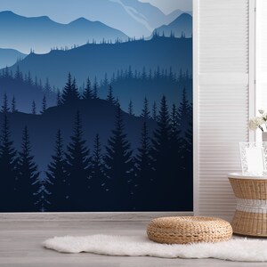 Blue Mountains Landscape Wall Mural, 3D Mountain Wall Mural Paper, 3d Tree Mural, mountain wall mural paper, Ombre Mountain Wallpaper