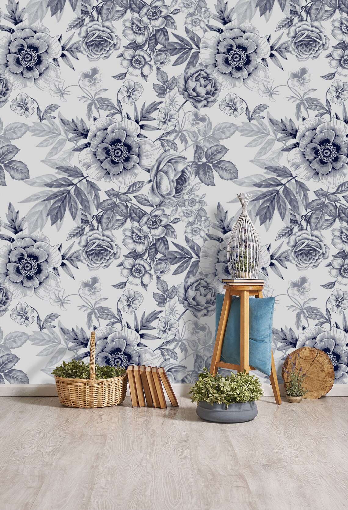 Peel and Stick Wallpaper Home Decor Mural Birds Floral Etsy