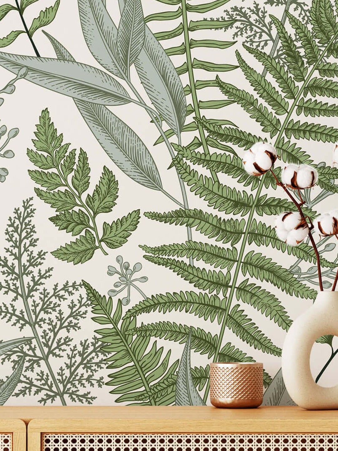 Botanical Fern Peel and Stick Wallpaper, Green Leaves Wall Art - Etsy