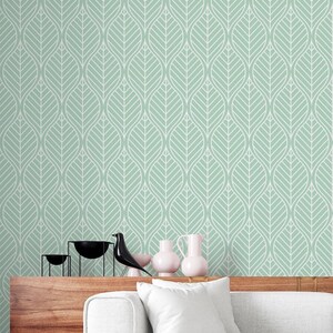 Botanical Leaf Geometric Green Wallpaper Removable Vinyl Peel and Stick Bedroom Decor bild 1