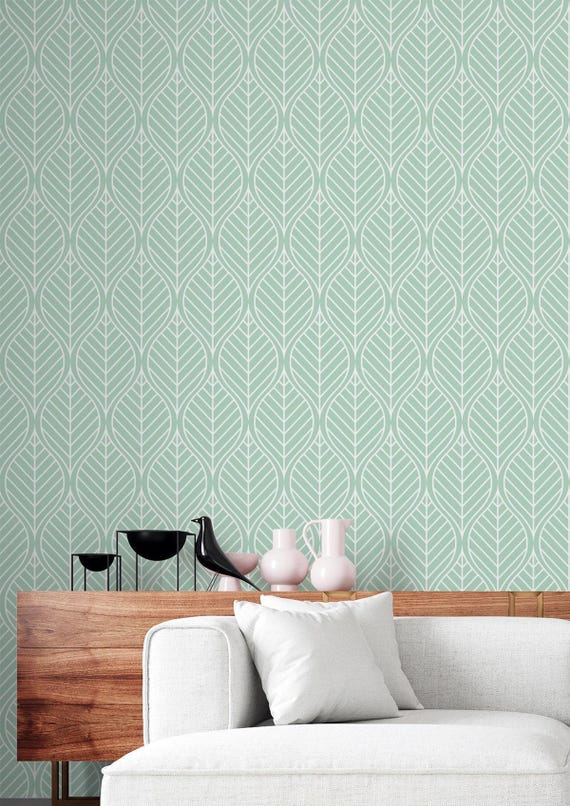 Botanical Leaf Geometric Green Wallpaper Removable Vinyl Peel and Stick Bedroom Decor