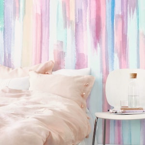Peel and Stick Rainbow Removable Wallpaper, Purple Vibrant Watercolor Wallpaper for Girls Bedroom, Multicolor Teen Girls Room Wall Decor