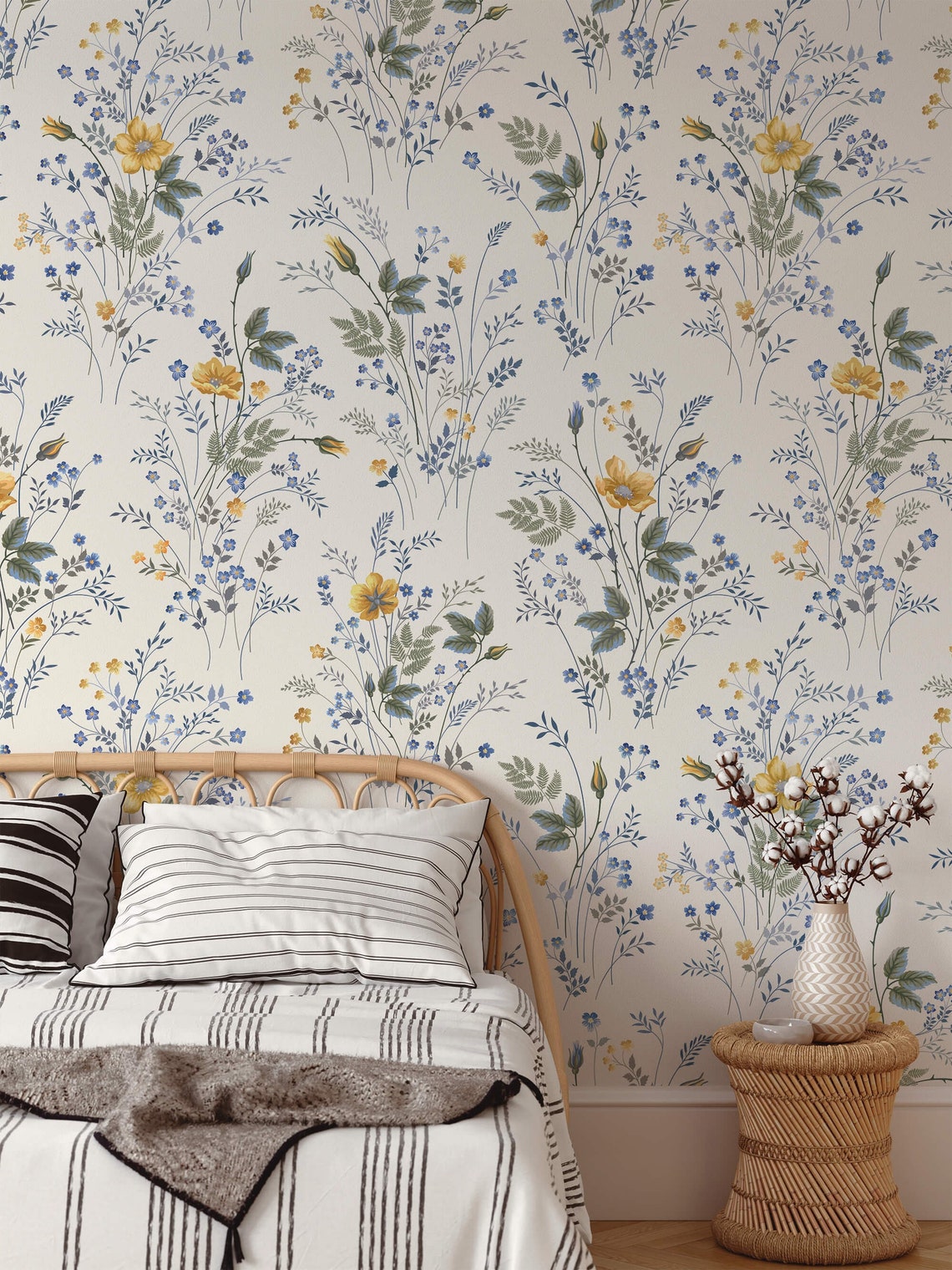 Vintage Floral Removable Wallpaper Spring Wall Cover Self Etsy