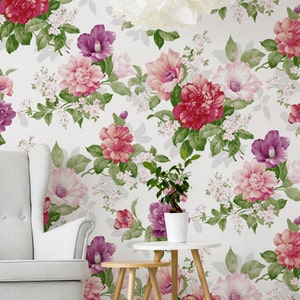 Pink Purple Peony Wallpaper, Floral and Botanical Wallpaper, Watercolor ...