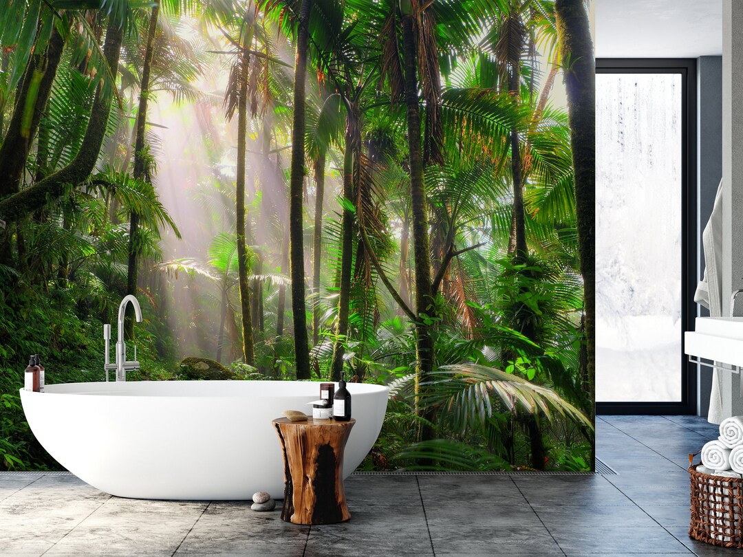 Exotic Forest Wallpaper for Bathroom, Nature Tree Mural Wallpaper ...
