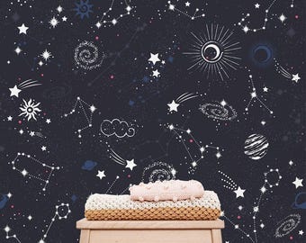 Carta da parati adesiva con cielo stellato, rimovibile, per la cameretta dei bambini.